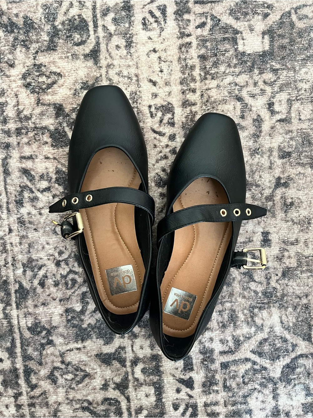 Dolce Vita Black Mary Jane Flats with Gold Buckle